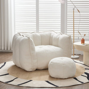 English Elm Soft Bean Bag Chair With High-Resilience Foam Chips & Footstool – Ideal For Gaming, Reading, Relaxing W1996P309477-GIGA