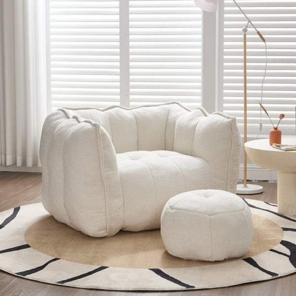 English Elm Soft Bean Bag Chair With High-Resilience Foam Chips & Footstool – Ideal For Gaming, Reading, Relaxing W1996P309477-GIGA
