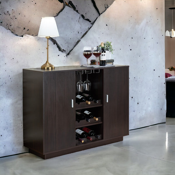 English Elm Hazen Espresso Finish Wine Cabinet II with Stemware Rack & Bottle Storage, Durable Synthetic Wood Elegance B2726P255753