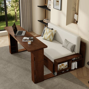 English Elm Full Size Daybed with Hydraulic Desk Armrests Storage Drawer and Sofa Seating Espresso LT000271AAP