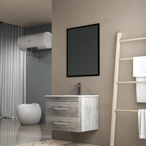 English Elm 24-Inch Modern Wall-Mounted Bathroom Vanity With Double Drawers, Soft-Close Sink & Mirror Set W3151S00007