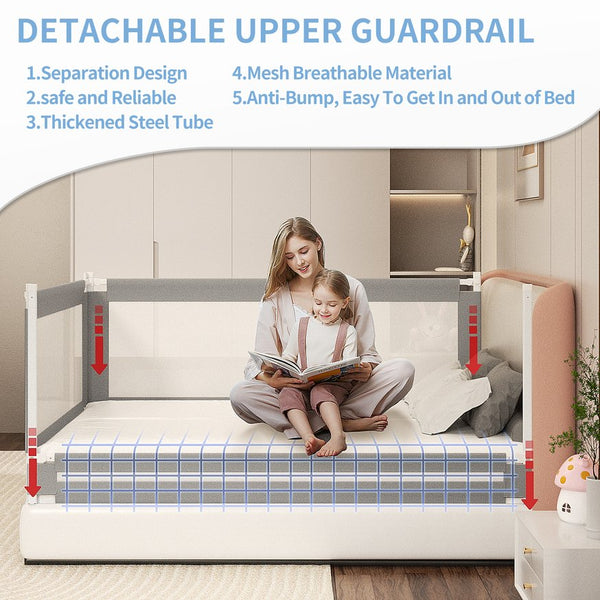 English Elm Bed Rail For Toddlers - Safe, Detachable Guard For Queen & Full Beds - Breathable Mesh & Durable Design T3210P305486