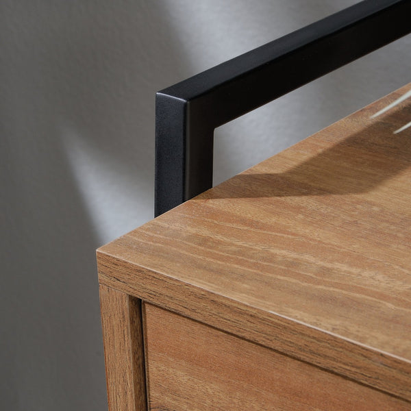 English Elm Dresser, Modern Brown Finish With Industrial Metal Frame And Open Shelves For Stylish Storage Solutions B356P367907