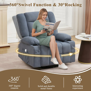 English Elm Kneading Massage Rocker Recliner with 4‑Point 3D Kneading, Heat, USB Port, Cup Holders & Swivel Comfort Blue W1521P390947