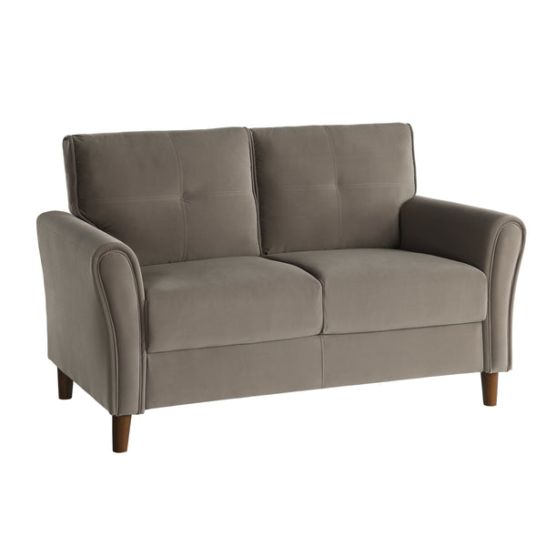English Elm Brown Velvet Dunleith Loveseat with Tufted Plush Seatbacks, Flared Arms & Solid Wood Frame — Modern Comfort B011P204891