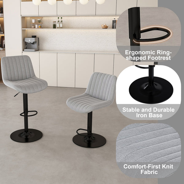 English Elm 63" Modern Kitchen Island Set With 2 Gray Bar Stools - Stylish Marble Look, Led Lighting & Versatile Use W2699S00070