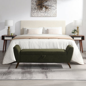 English Elm 60'' Upholstered Storage Bench Teddy Fabric Walnut Legs Mid-century Bedroom Seat Olive Green W2671P388094