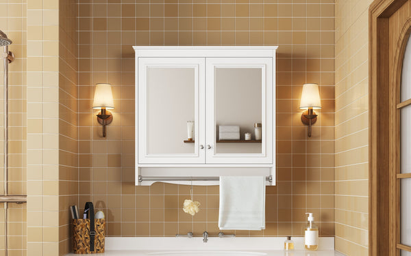English Elm 3-in-1 Wall Mounted Medicine Cabinet with Soft Close Door Adjustable Shelves and Towel Bar White N710P405415K