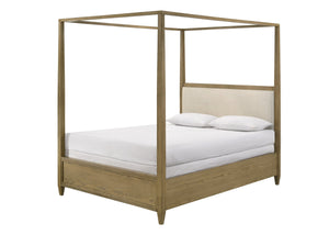 English Elm 1pc Rustic Charm Queen Bed with Soft Greige Finish, Natural Wood Grain Footboard Bench Panel Brown 88.81 L x 20.66 W x 7.36 H B2741S00262