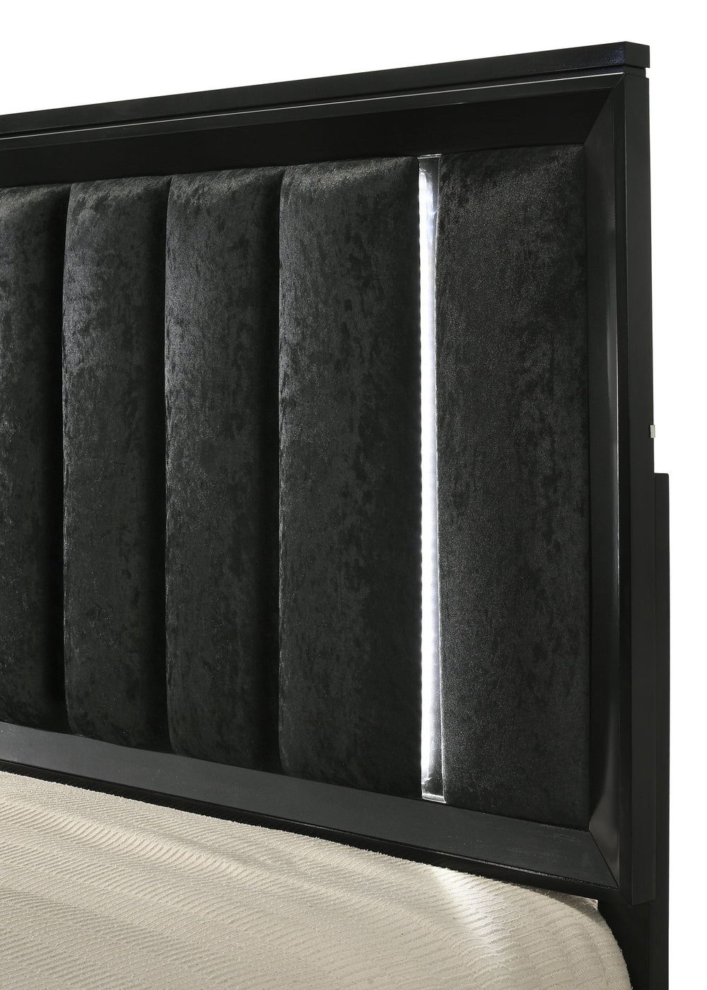 English Elm Simple Full Platform Bed Tufted Headboard with Led Lighting Shelves White Wash Finish B2741S00913