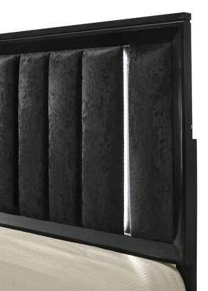 English Elm Simple Full Platform Bed Tufted Headboard with Led Lighting Shelves White Wash Finish B2741S00913