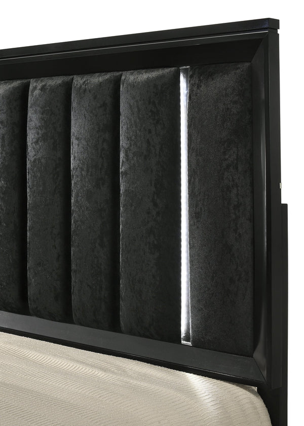 English Elm Simple Full Platform Bed Tufted Headboard with Led Lighting Shelves White Wash Finish B2741S00913