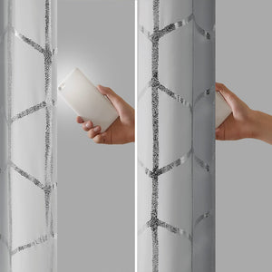 English Elm Total Blackout Metallic Raina Grommet Curtain Panel 50x84, Geometric Silver Print, Energy-Efficient 3-Pass Foamback Privacy Drapes B03596322