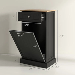 English Elm Trash Cabinet with Tilt Out Door Oak Top Charcoal Gray Kitchen Storage Unit Black T3971P464947