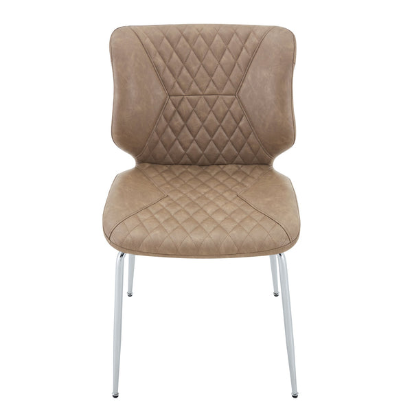 English Elm Dark Oil Waxed Faux Leather Dining Chair Set with Diamond Tufted High Back Metal Legs W3493P444879