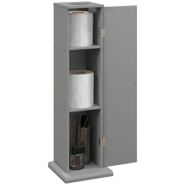 English Elm HOMCOM Modern Corner Toilet Paper Tower Cabinet with Hidden Screw Design and Magnetic Door Lock Gray W2225P217010