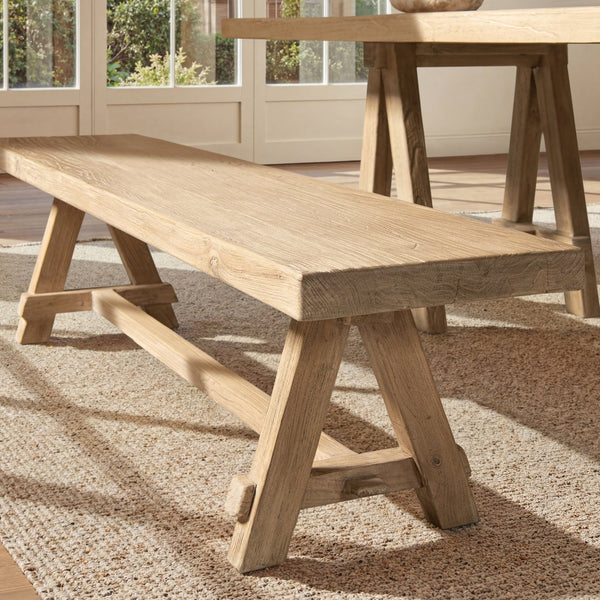 English Elm Hawthorne Reclaimed Elm Trestle Dining Bench Solid Wood Farmhouse Seat 72 Inch Natural B2719P474443