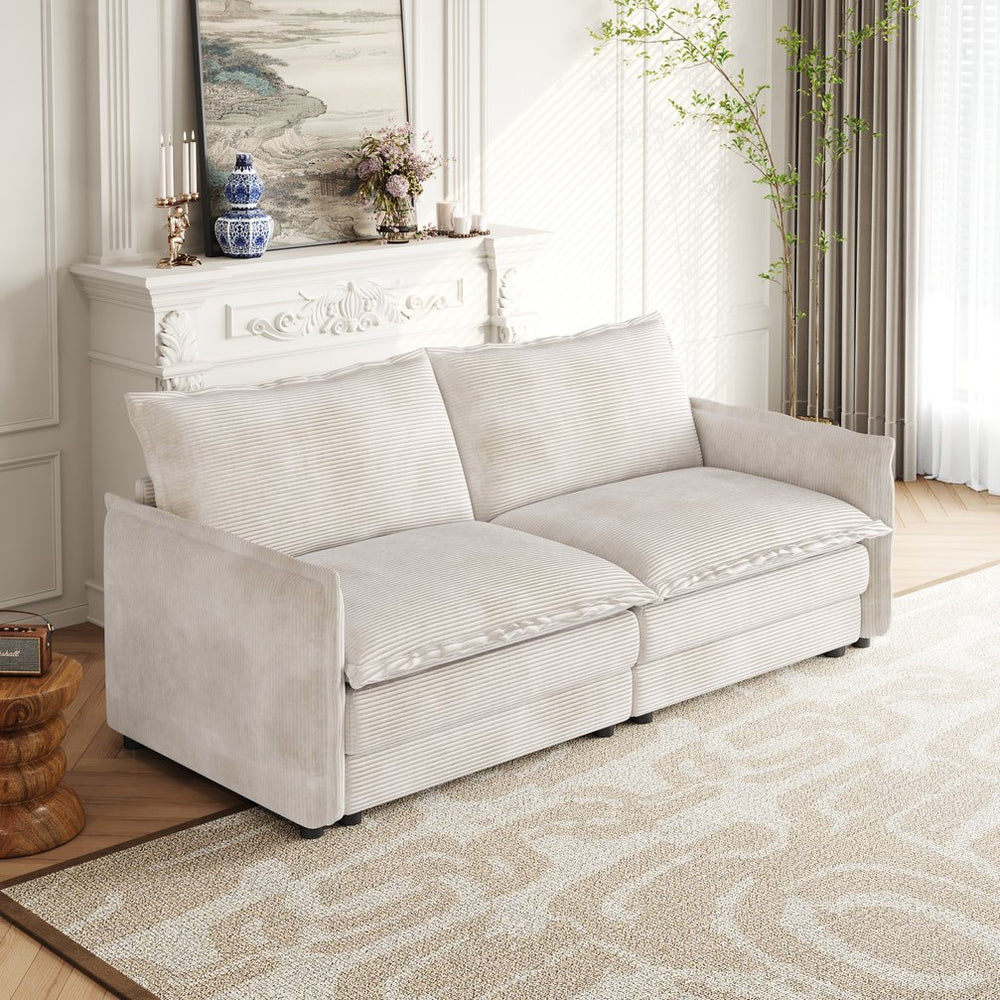 English Elm Corduroy Loveseat Sofa With Plush Deep Seats – Stylish 2-Seat Couch, Modular Design & 2 Pillows! W834S00414