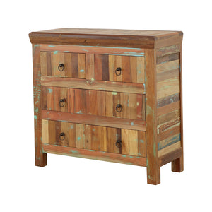 English Elm Lynden Reclaimed Wood Accent Cabinet with 4 Drawers, Rustic Acacia & Teak Finish, Ornate Metal Pulls B062P353466