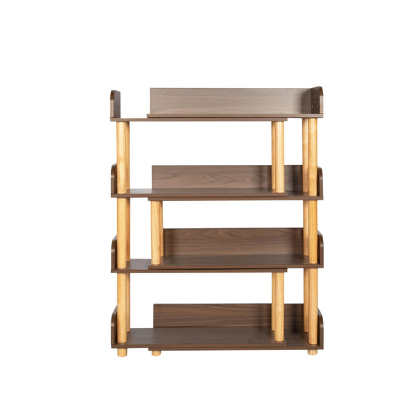 English Elm 4 Tier Retractable Rotatable Corner Bookcase – Walnut Wooden 4-Shelf Space-Saving Rack, Durable MDF & Solid Wood W1801P195686