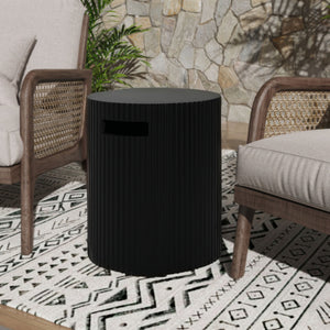 English Elm 16x20 Mgo Concrete Ribbed Outdoor Side Table with Hidden Propane Tank Storage Matte Black N772P293120B