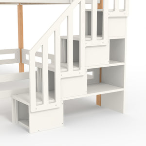 English Elm Twin Pine Wood Loft Bed with Built-in Shelving and Hook for Kids Bedroom W5305S00011