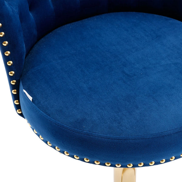 English Elm UNITED Velvet 360° Rotating Bar Chair with Diamond Stitching, Gold Frame, Plush Foam Seat, Adjustable Height Navy W1568P361717