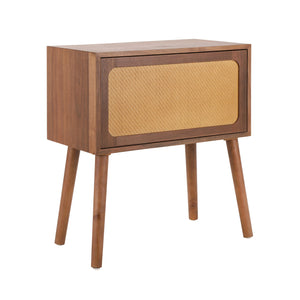 English Elm Rotating Rattan Nightstand Push Open Hidden Storage Mid Century Wood Leg Bedside Walnut N761P288451N
