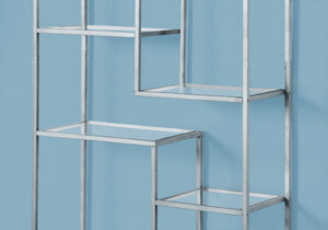 English Elm Bookshelf, 72" Tall Grey Metal Frame with 9 Clear Tempered Glass Shelves for Modern Living Spaces Silver 40 L x 14 W x 8 H B2710P219626