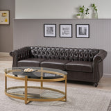 Christopher Knight Home® - Noble House - Parksley Tufted Chesterfield Faux Leather 3 Seater Sofa