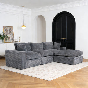 English Elm Modular Chenille Sectional Sofa Boneless Deep Seat Cloud Couch with Ottoman for Living Room Gray T5880S00001