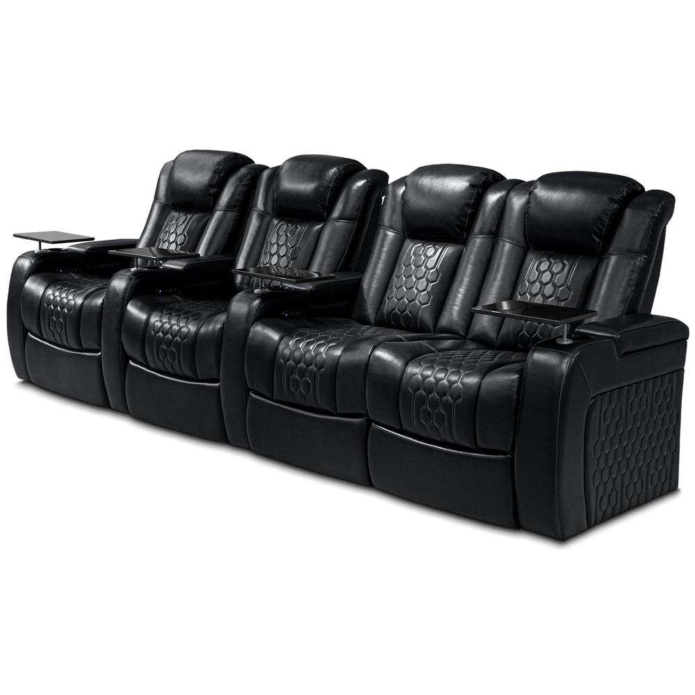 English Elm 124.4"power Recliner Sectional Nappa Leather Home Theater Rgb Led Four Seat Sofa W3819S00095