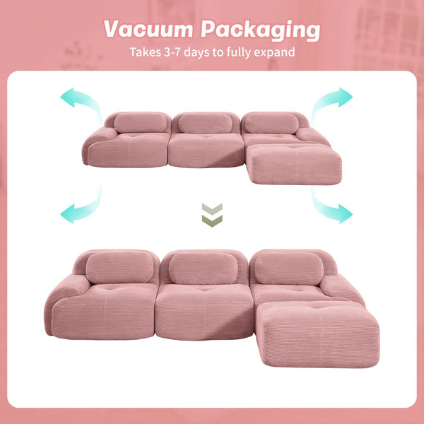 English Elm L-shaped Modular Corduroy Sectional Sofa Ergonomic No Assembly Pet Friendly Living Room W714S01407