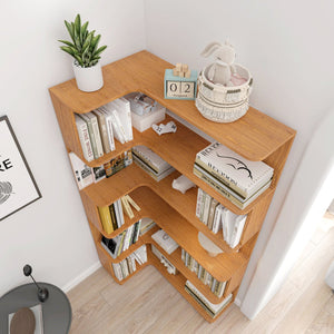 English Elm 90cm Five Tier L-shaped Corner Bookcase Open Wood Shelving Unit for Home Office W2899P444147