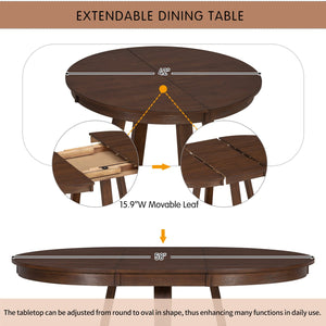 English Elm Trexm Retro 5 Piece Extendable Round Dining Set with Button Tufted Upholstered Chairs Walnut ST000094AAD-2026