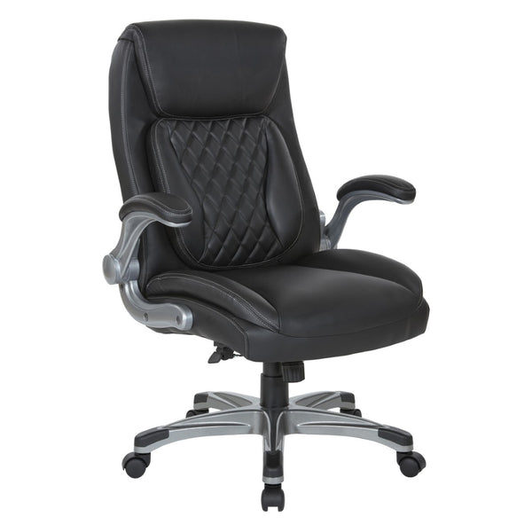 OSP Home Furnishings Executive Tufted Bonded Leather Office Chair with Lumbar Support and Flip up Arms Black ECH75137-EC3