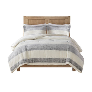 English Elm Full/Queen Sherpa Comforter Set - Farmhouse Striped Reversible Mink, Oeko-Tex Soft, Machine Washable, Rustic Chic B035129372