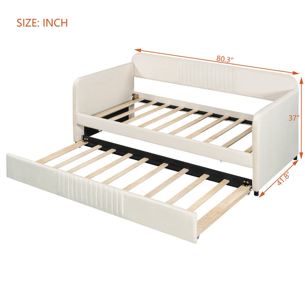 English Elm Upholstered Velvet Twin Daybed with Pull Out Trundle Sofa for Guest or Kids Room LP100127AAA
