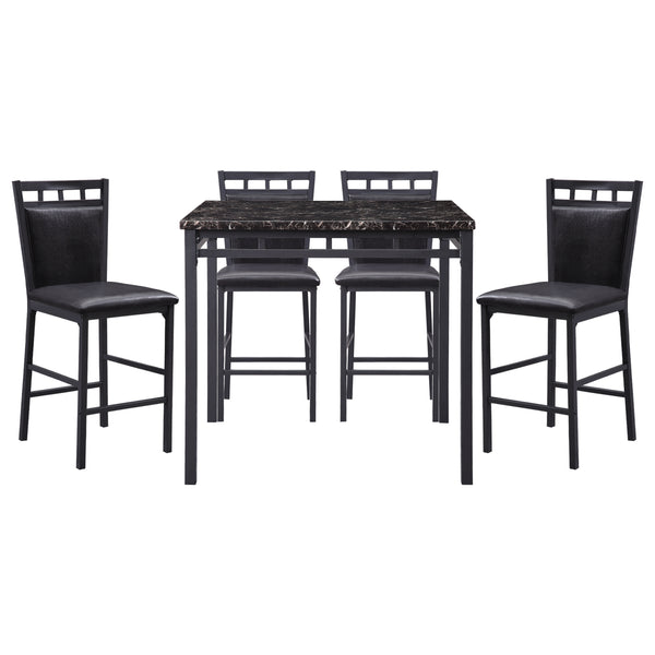 English Elm 5-piece Counter Height Dining Set Faux Marble Top Black Metal Frame Seats Four B011P474221