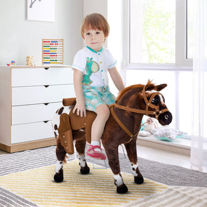 English Elm Qaba Plush Ride on Rocking Horse Toy with Neighing Sounds and Padded Seat for Toddlers W2225P200761