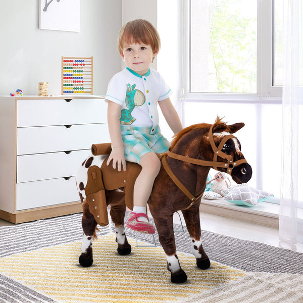 English Elm Qaba Plush Ride on Rocking Horse Toy with Neighing Sounds and Padded Seat for Toddlers W2225P200761