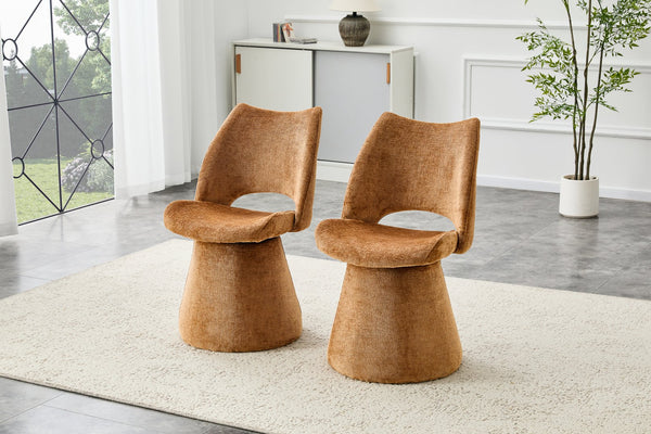 English Elm Modern Chenille Linen Accent Chair Sculptural Hollow Back Swivel Seat for Dining Vanity Brown W3493P452653