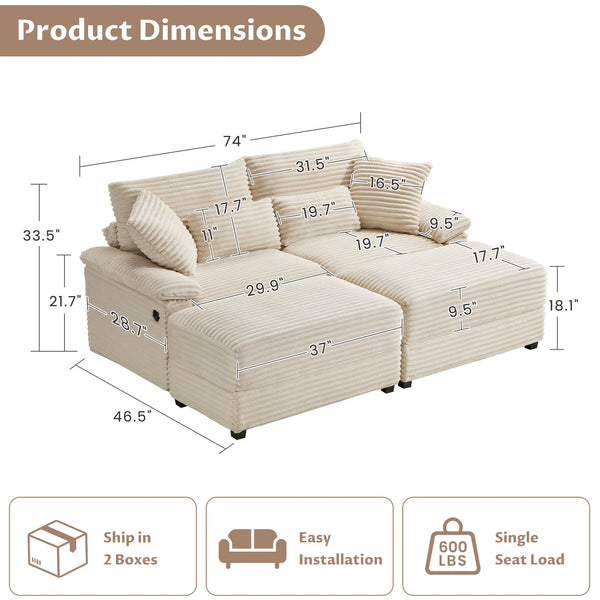 English Elm Double Chaise Sectional Sofa with Corduroy Upholstery Usb Charging and Storage Ottomans W2606P317518