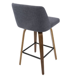 English Elm Mid-century Modern Walnut Bentwood Counter Stools with Upholstered Seats Set of 2 B202S00387