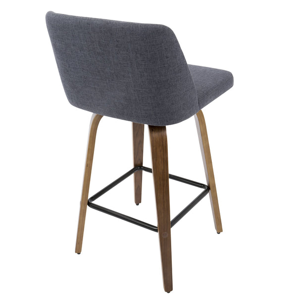 English Elm Mid-century Modern Walnut Bentwood Counter Stools with Upholstered Seats Set of 2 B202S00387