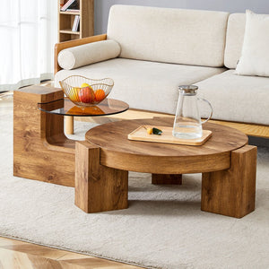 English Elm The detachable double-decker coffee table — Wood MDF, quick 10–15 min assembly, anti-collision, easy-clean modern design W1151P184841