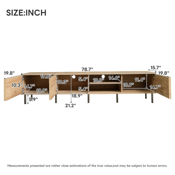 English Elm 78 Inch Low Profile Media Console with Pine Legs Soft Close Doors for Living Room N710P429513P