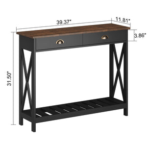 English Elm 40" Farmhouse Console Table With Drawer - Rustic Entryway Storage & Shelf For Living Room Decor T3771P356502