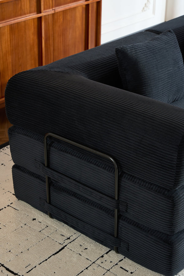 English Elm Convertible Sleeper Sofa Bed with Corduroy Upholstery, 4‑in‑1 Folding Couch Mattress, Space‑Saving Lounge Black W3434P346241