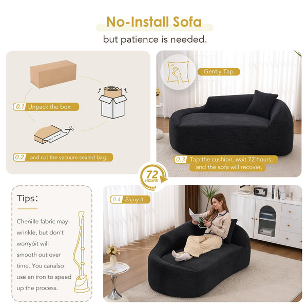 English Elm Ly-048 Sculpted Chenille Chaise Lounge Convertible Sleeper Sofa for Modern Living Spaces Black W2231P401731